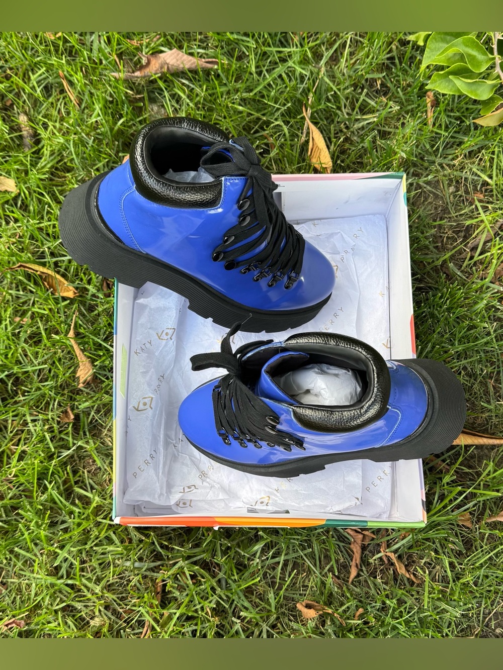 Katy Perry Lace Up Ankle Boots Colbat Blue/Blk Size 9M - Picture 5 of 9